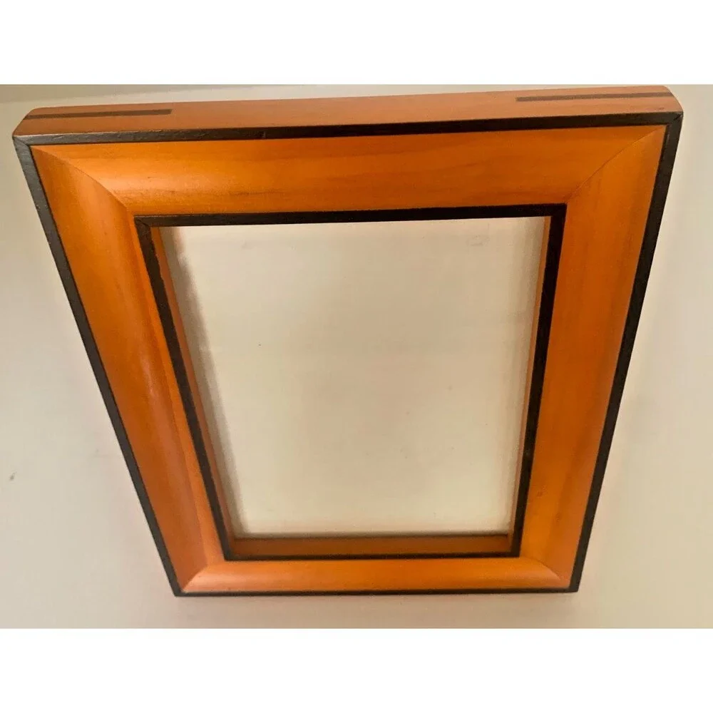 Vintage Mid-Century Modern MCM Wood Picture Frame Burnt Orange/Black Trim 7